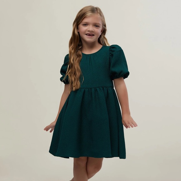 Rachel Parcell Other - NWT Rachel Parcell Jaquard girls Puff Sleeve Dress in Dark Emerald Green